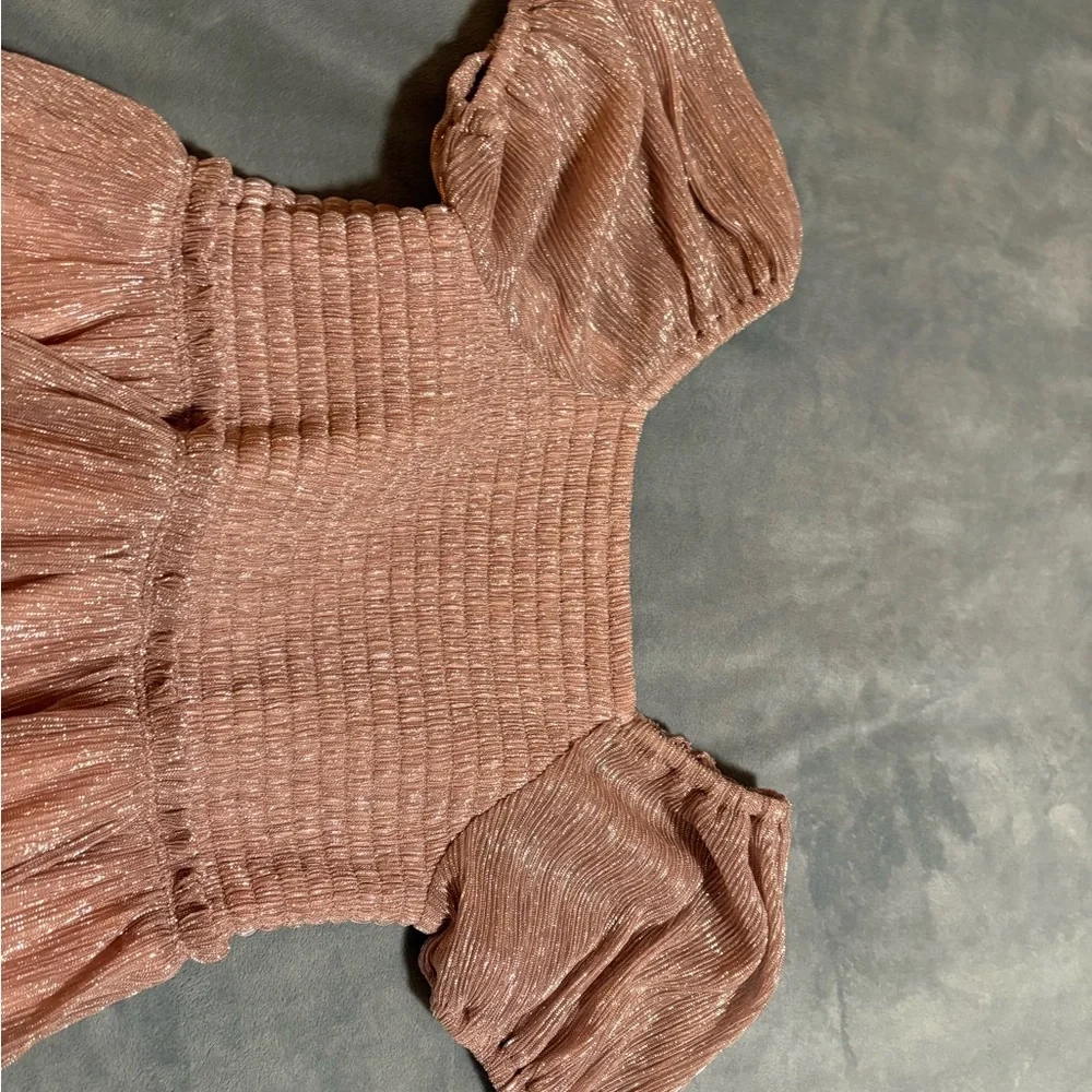 Crewcuts (J Crew) Shimmer Puff Sleeve Smocked Dress Pink Metallic